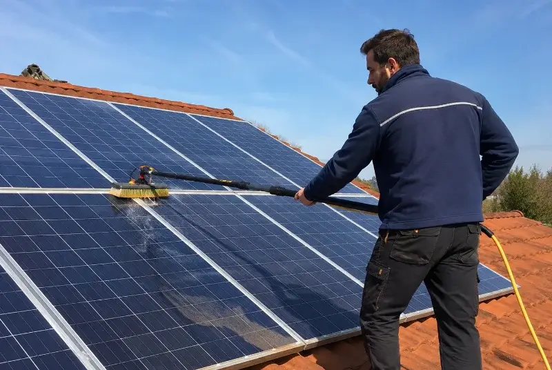 Nettoyage et entretien de panneaux solaires à la Chapelle du Lou du Lac